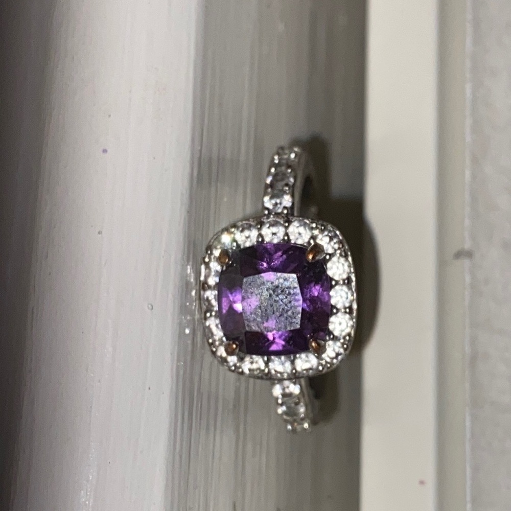 Vintage sterling Silver Amethyst Rhinestone Ring Size 6-7